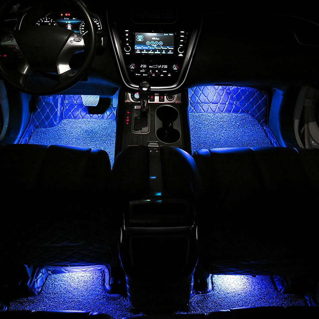 4Pcs Blue LED Car Interior Atmosphere Lights | DC 12V | 360° Adjustable | One-Button Control | Easy Install — Eliza & Tuan