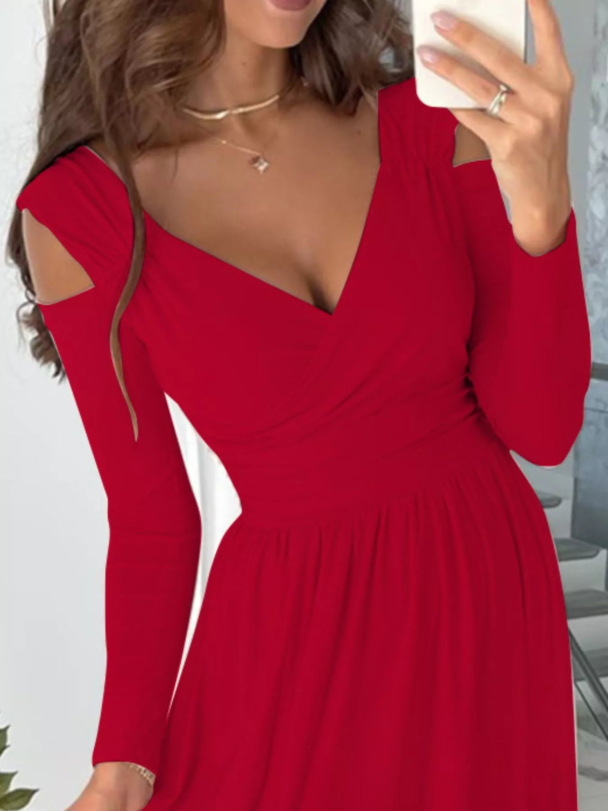 Surplice Cold-Shoulder Slit Maxi Dress