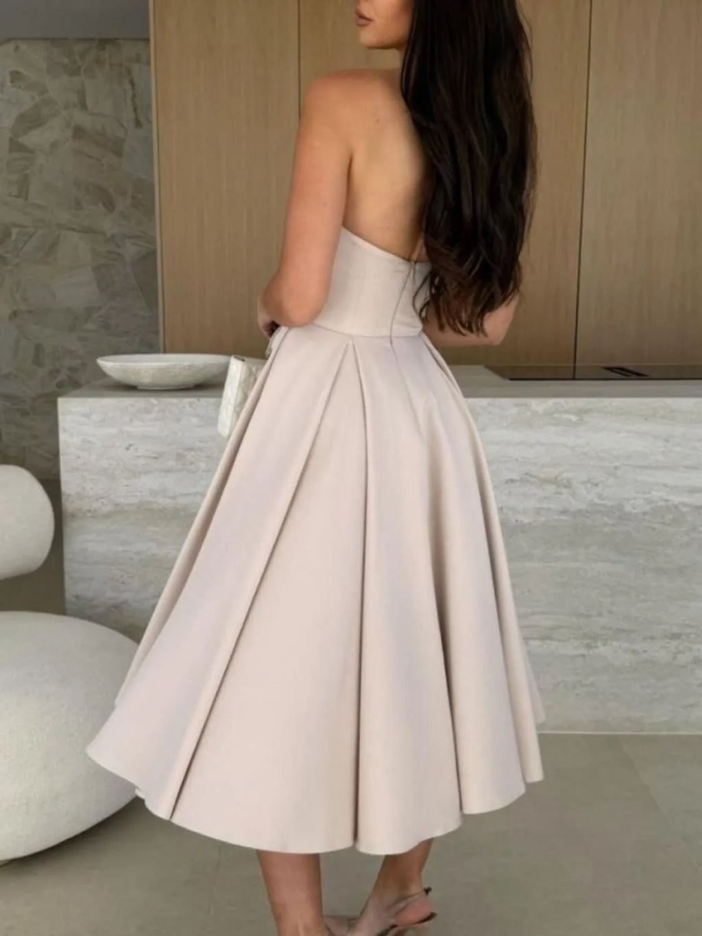 Solid-Color Tube Midi Dress