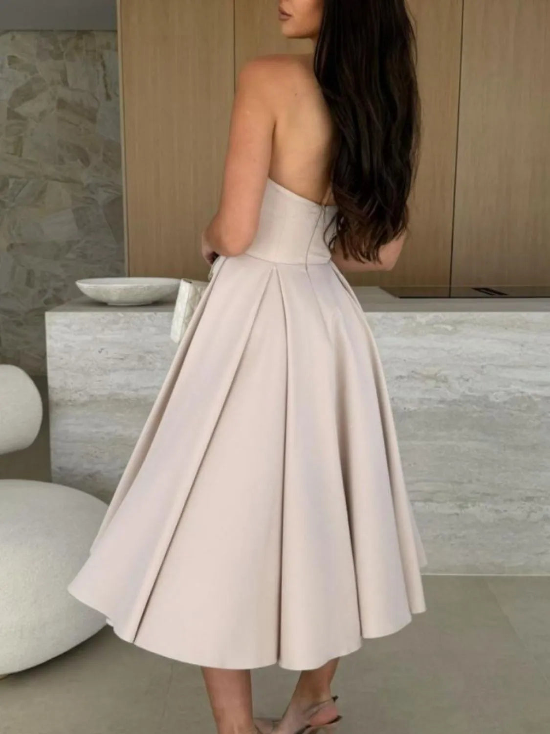Solid-Color Tube Midi Dress