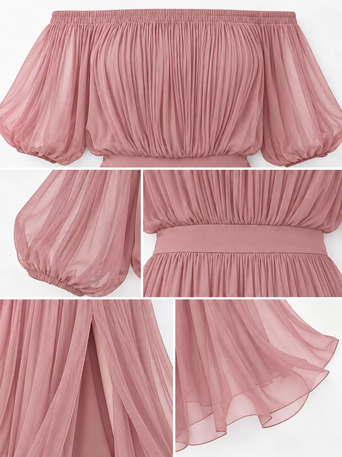 Off-Shoulder Ruched Chiffon Maxi Dress
