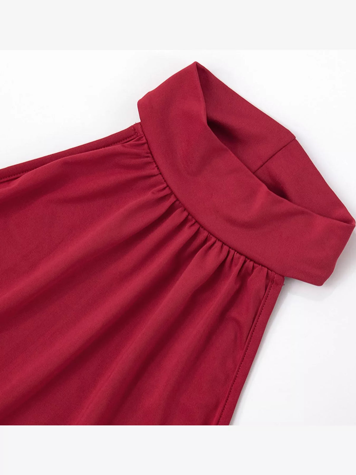 Ruched High-Neck Sleeveless Slit Maxi Dress