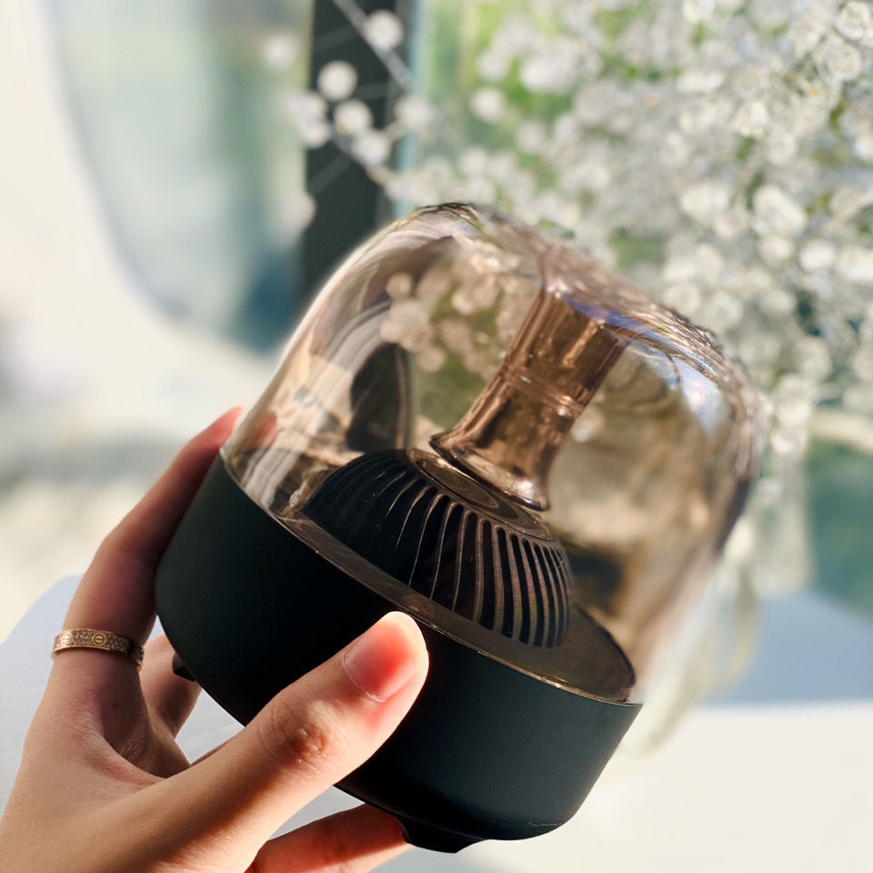 Blue Glass Mini Desktop Speaker — Bluetooth, FM Radio, TF Card, 6H Battery, Black & White — Prime Trend Market