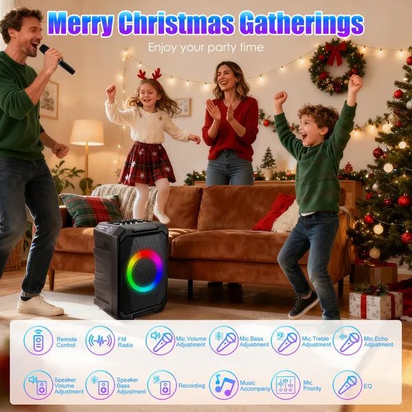 Portable Wireless Party Speaker | LED Light Show | 2 Wireless Mics | 80W Bass | Remote Control | TWS — Eliza & Tuan