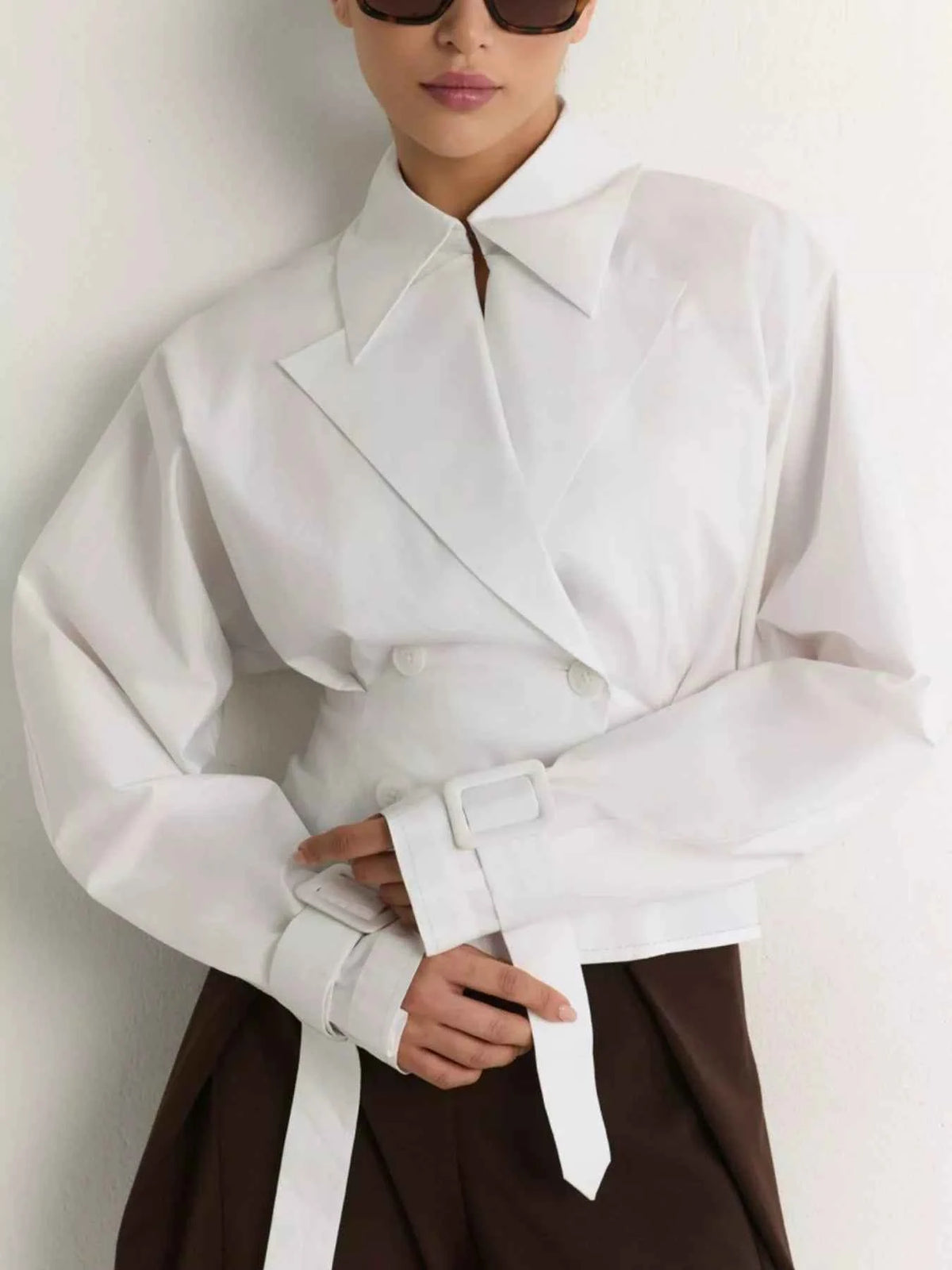 White Cropped Double-Breasted Blazer