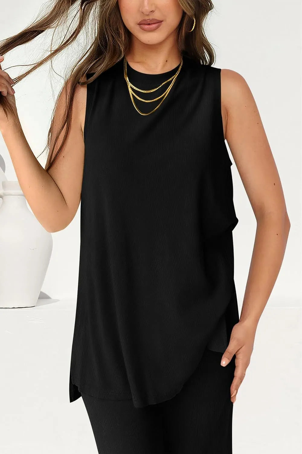 Round-Neck Longline Tank & Wide-Leg Pants Set