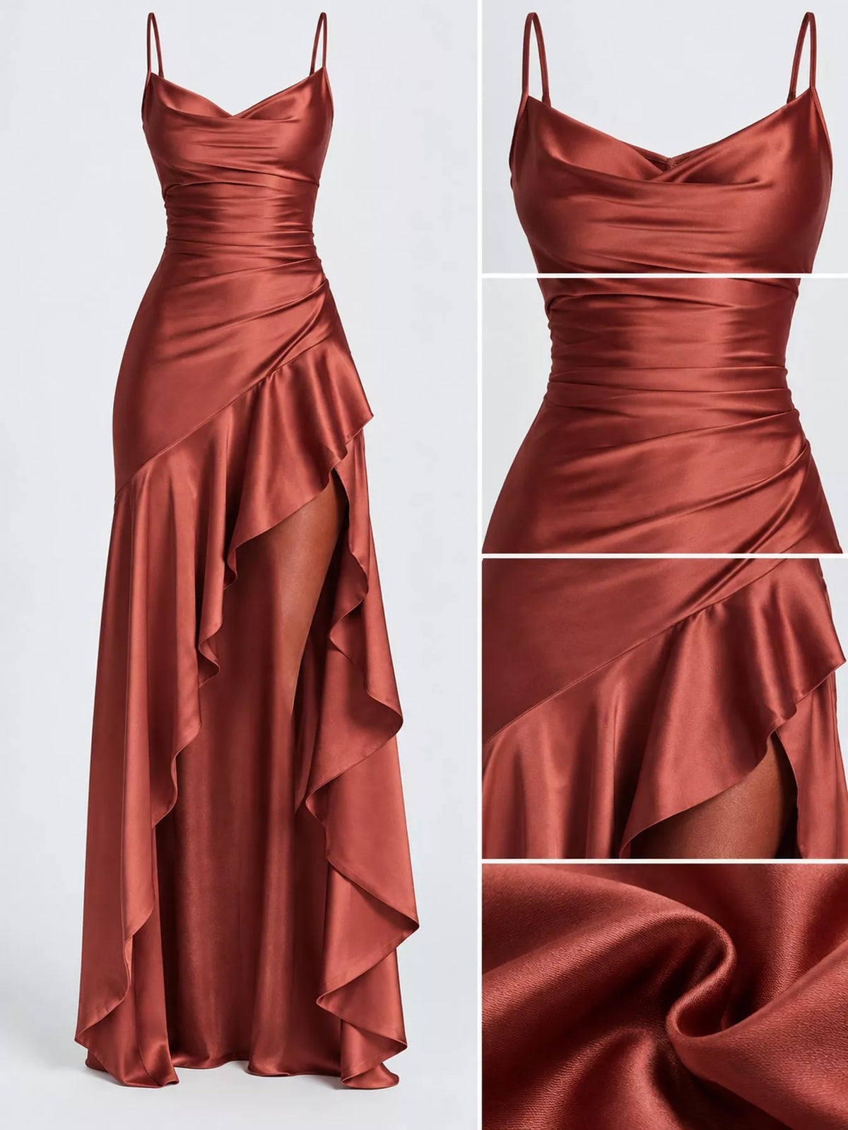 High-Low Ruffle-Hem Evening Dress