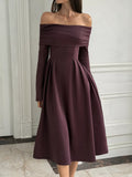 Off-Shoulder Long-Sleeve Midi Dress