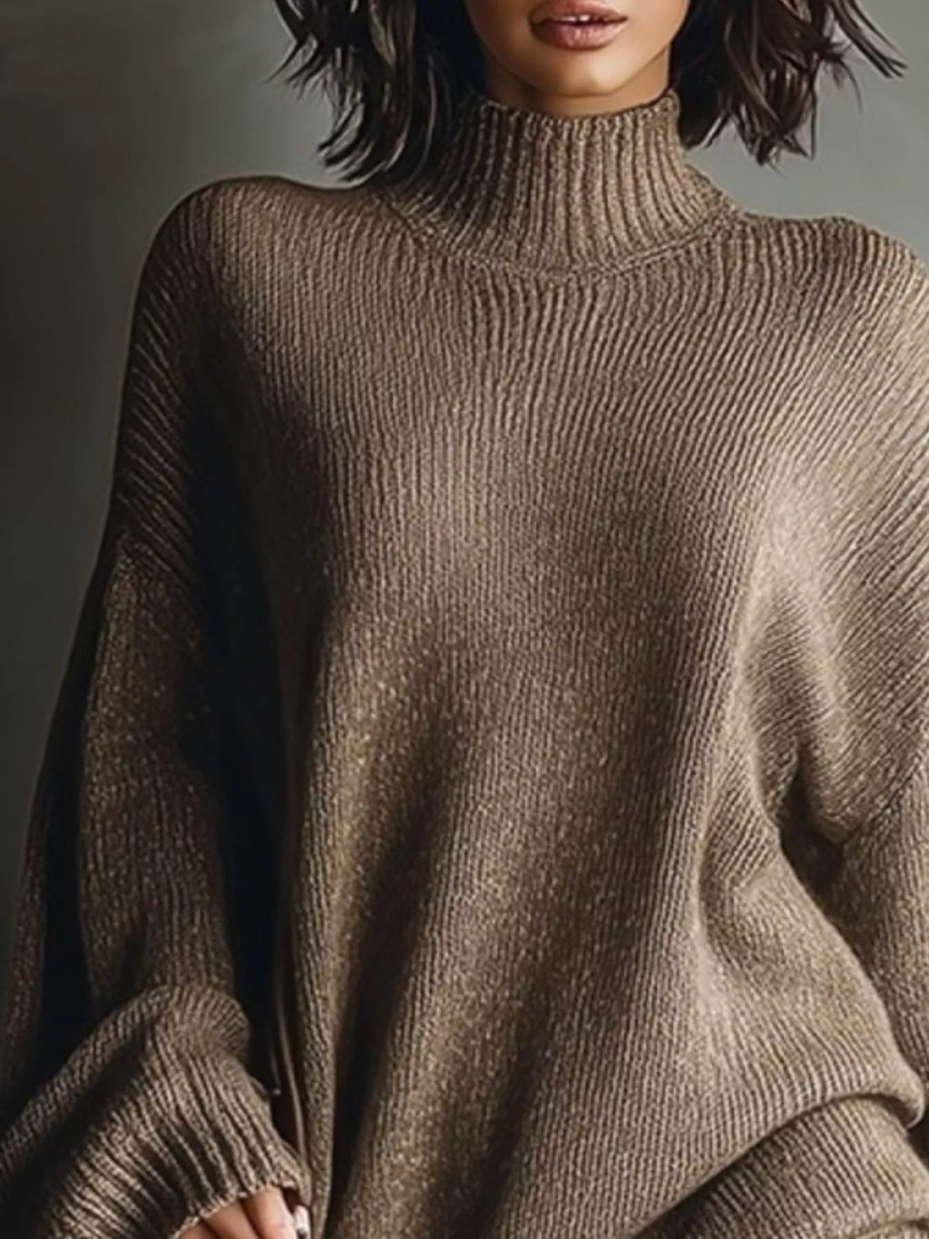 Oversized Mock-Neck Long-Sleeve Sweater Mini Dress