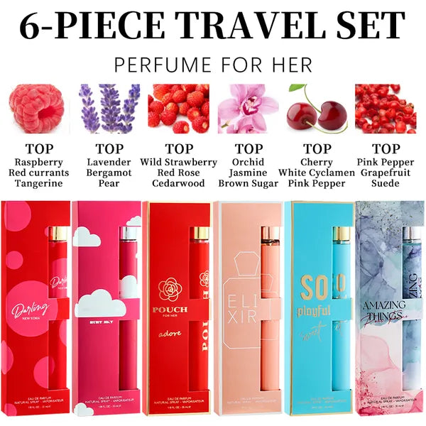 6pcs Women's Eau de Parfum Spray Travel Set — 6 Long-Lasting Scents | Holiday Gift Set | 1.18 fl oz Each — Prime Trend Market