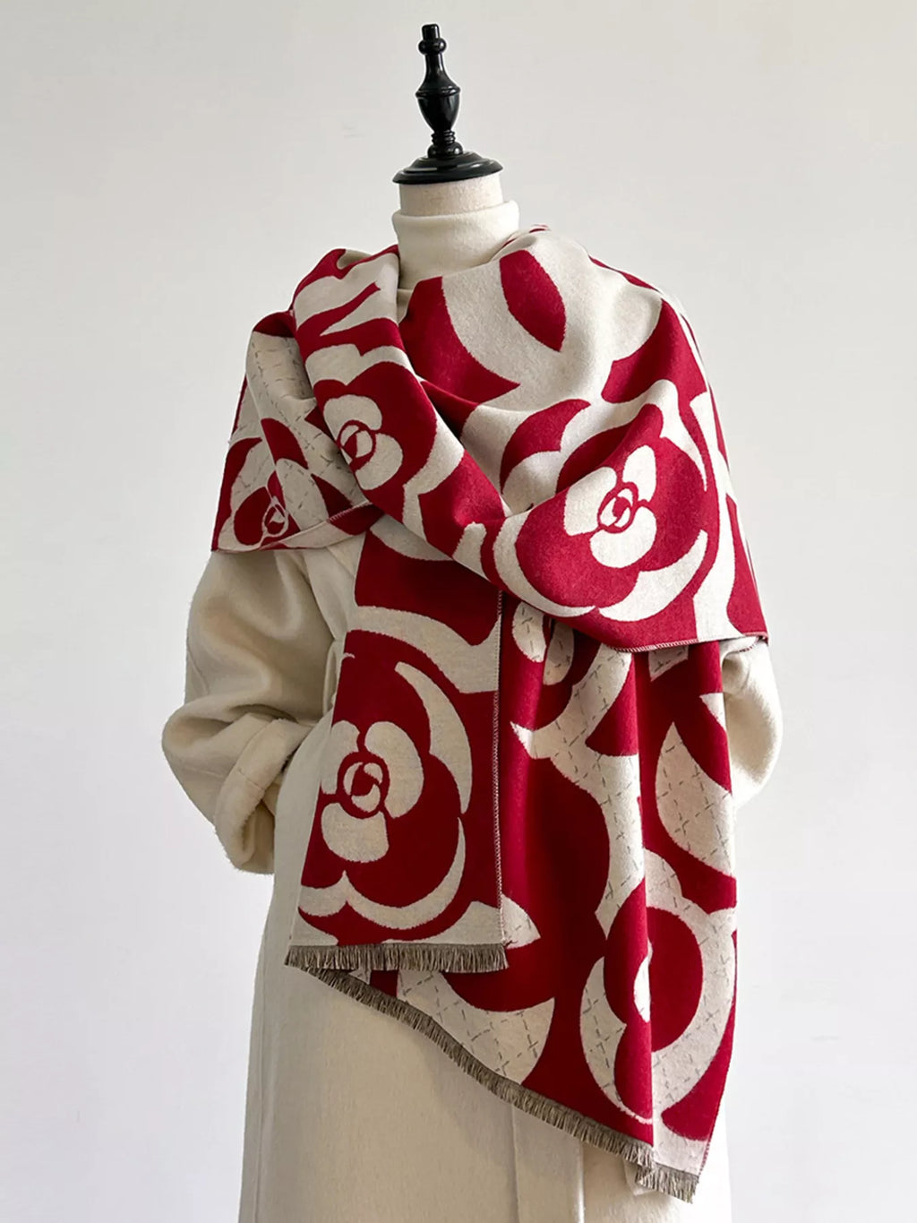 Floral-Pattern Polyester Scarf