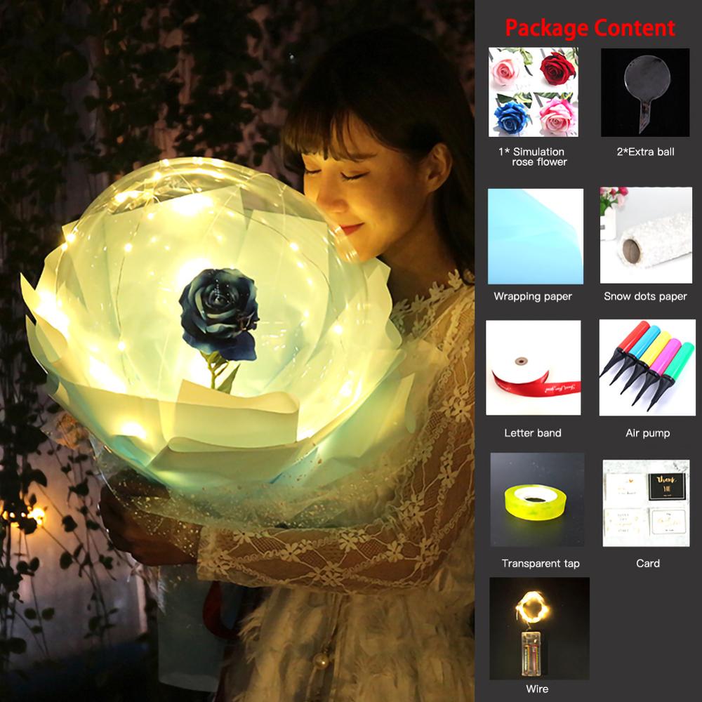 LED Luminous Balloon Rose Bouquet | Transparent Bobo Ball | Light-Up Flower Gift — Prime Trend Market