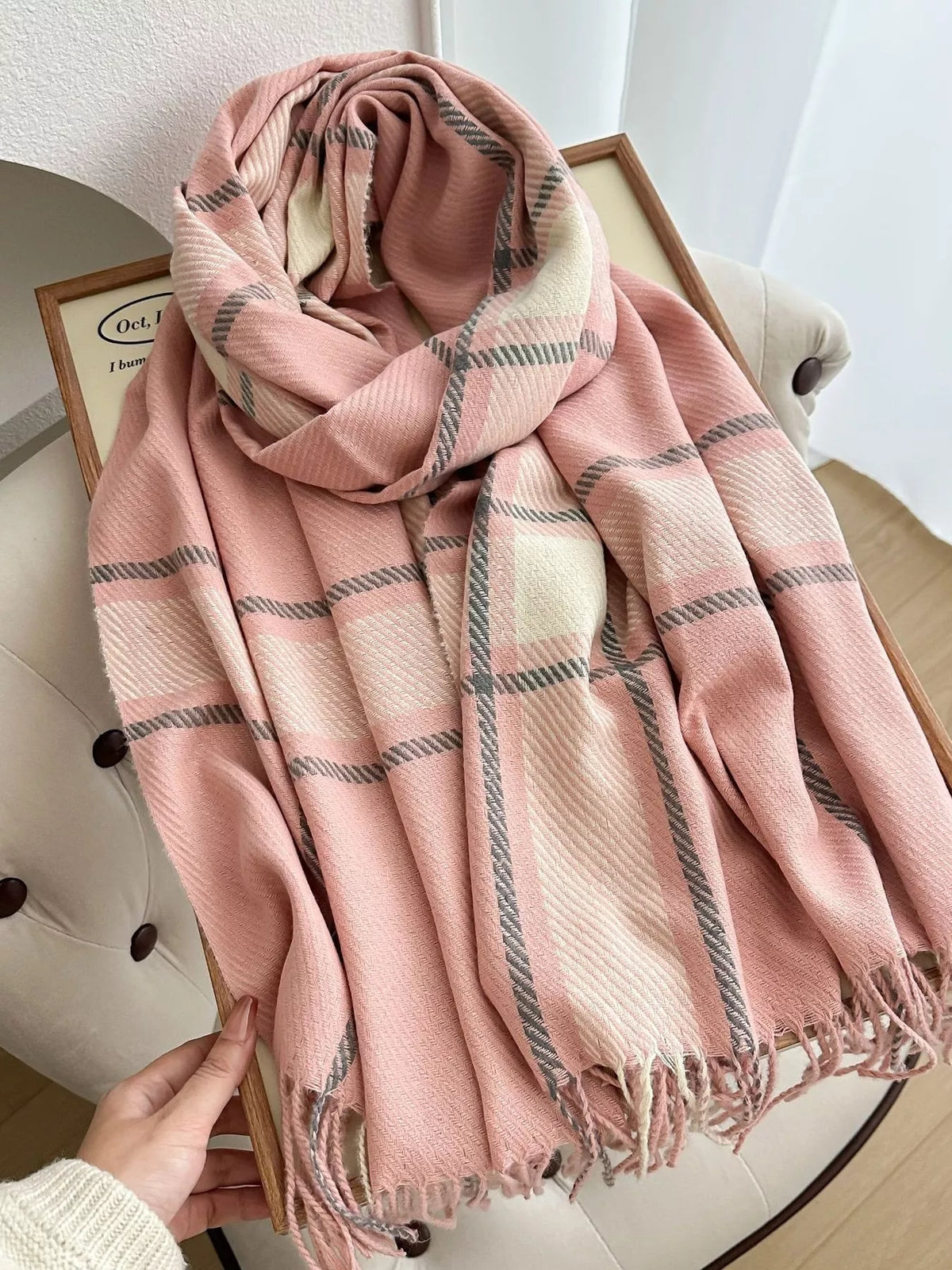 Classic Plaid Tassel Polyester Scarf
