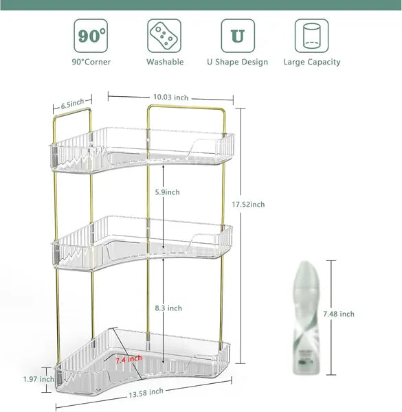 3-Tier Corner Bathroom Storage Rack — Clear Acrylic Countertop Organizer | Perfume & Cosmetic Tray — Prime Trend Market
