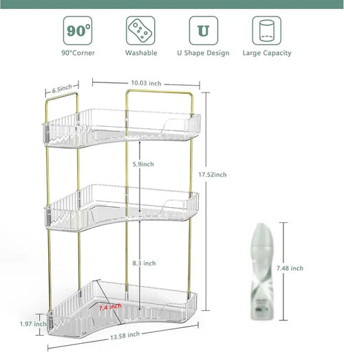 3-Tier Corner Bathroom Storage Rack — Clear Acrylic Countertop Organizer | Perfume & Cosmetic Tray — Prime Trend Market