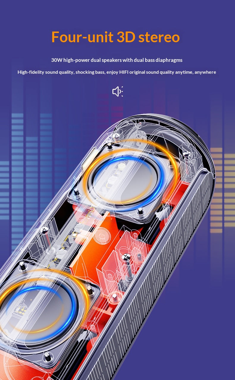 Outdoor Waterproof Bluetooth Speaker — 30W HIFI Sound, BT 5.1, RGB Lights & Solar Charging Option — Eliza & Tuan