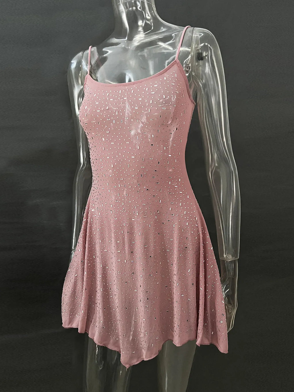 Rhinestone-Detail Mini Cami Dress
