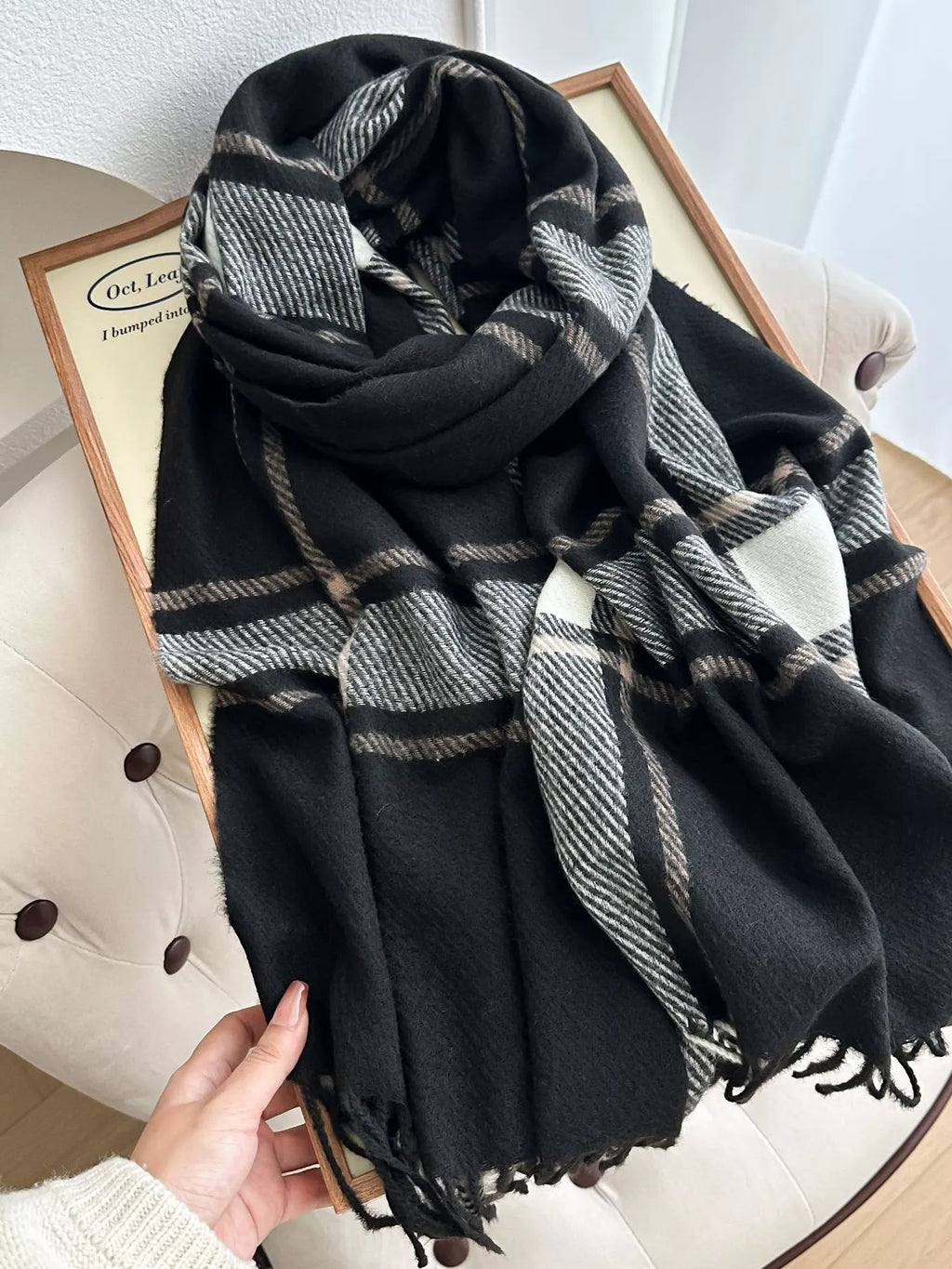 Classic Plaid Tassel Polyester Scarf