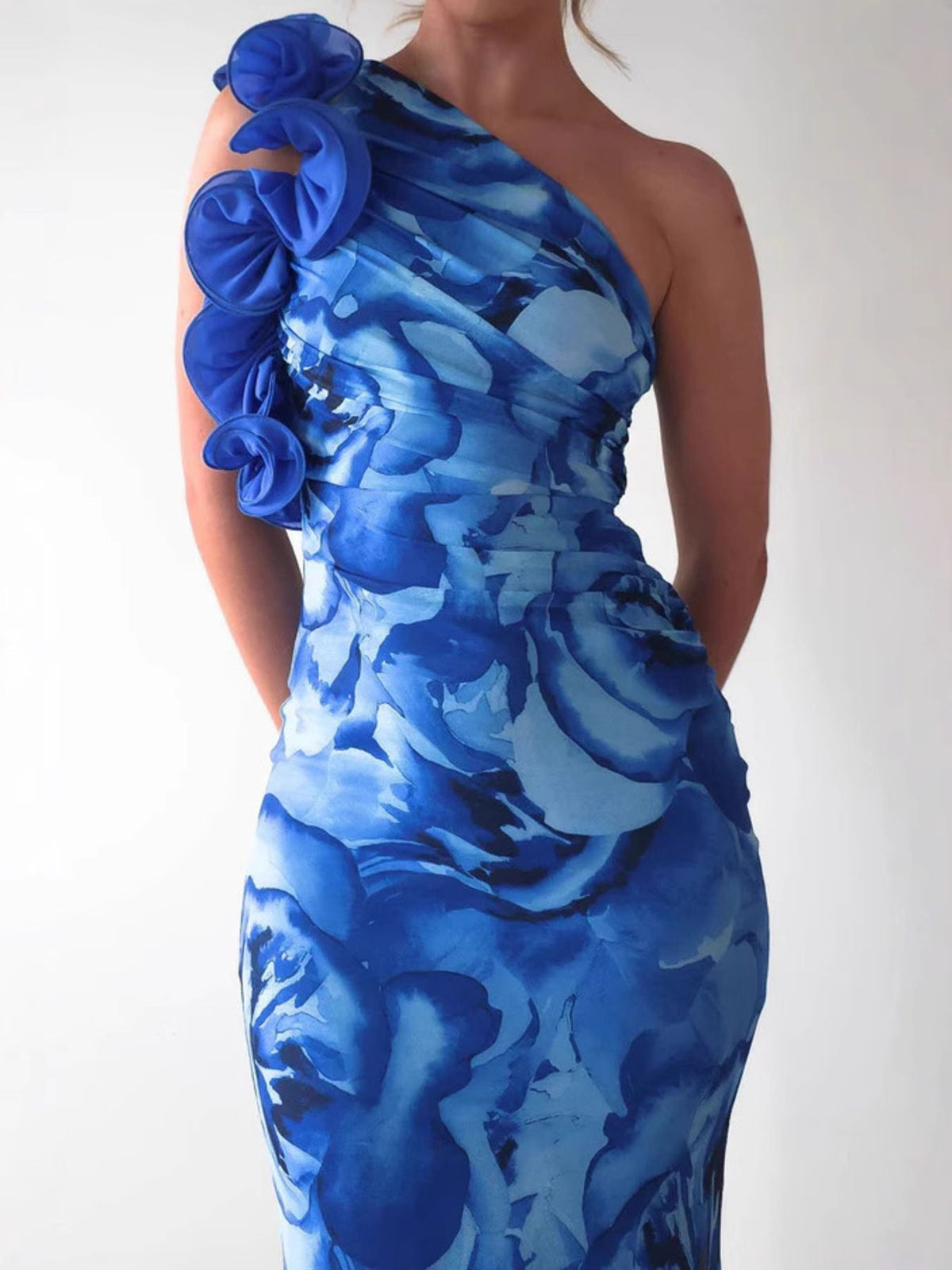 Floral-Print One-Shoulder Maxi Dress