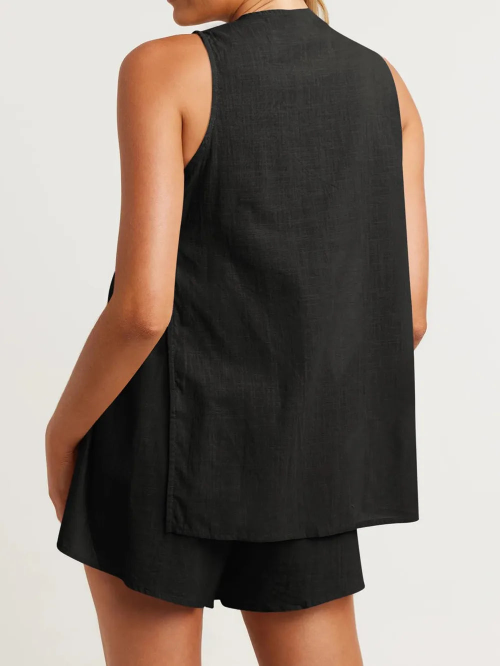 Cotton Button-Front Sleeveless Top & Shorts Set