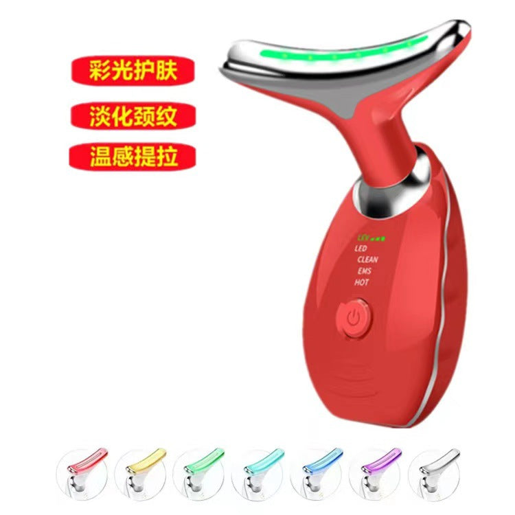 Luxury 7-Color LED EMS Face & Neck Beauty Massager — Negative Ion, Infrared, Ultrasonic Skin Rejuvenation — Eliza & Tuan