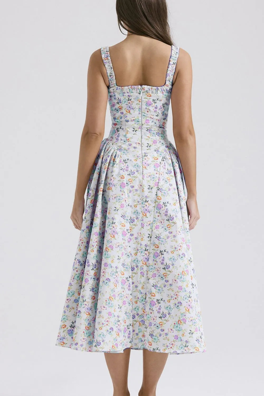 Floral Square-Neck Wide-Strap Midi Dress
