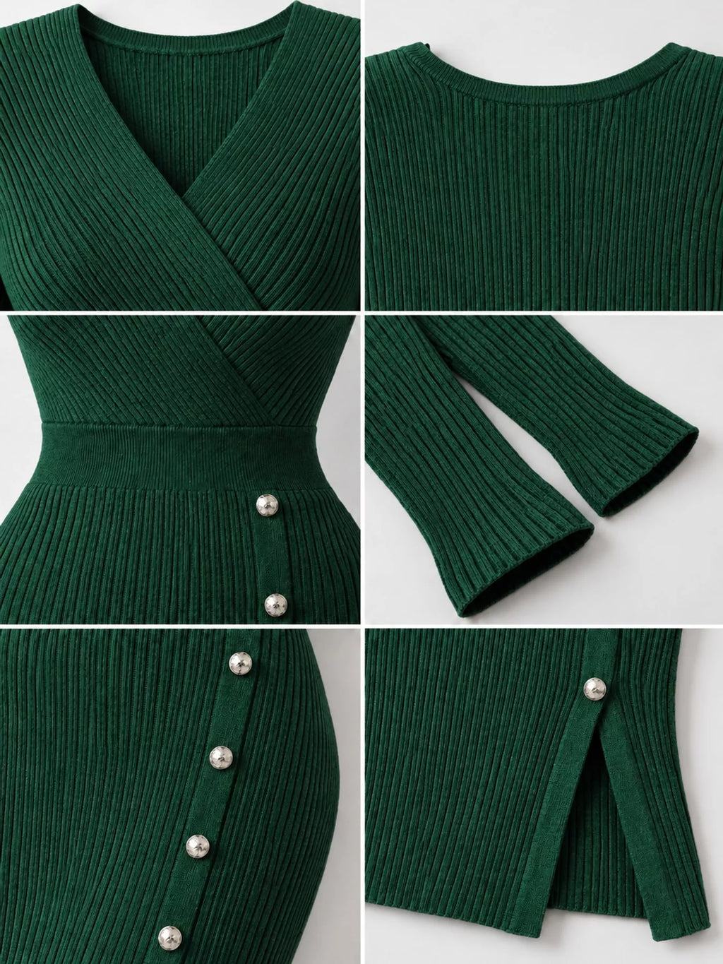 Ribbed Knit Sweater Dress with Decorative Buttons