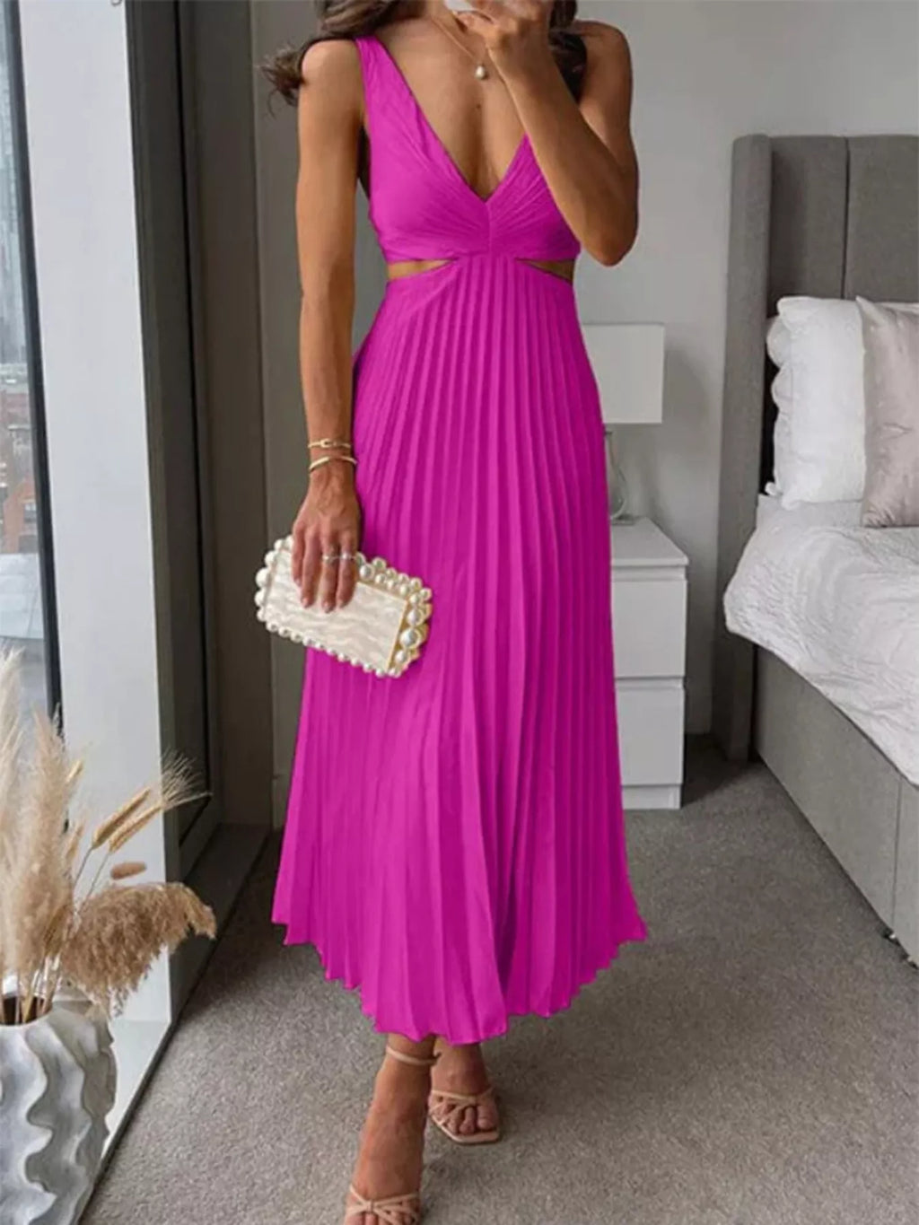 Pleated Cut-Out Midi Dress | S–2XL