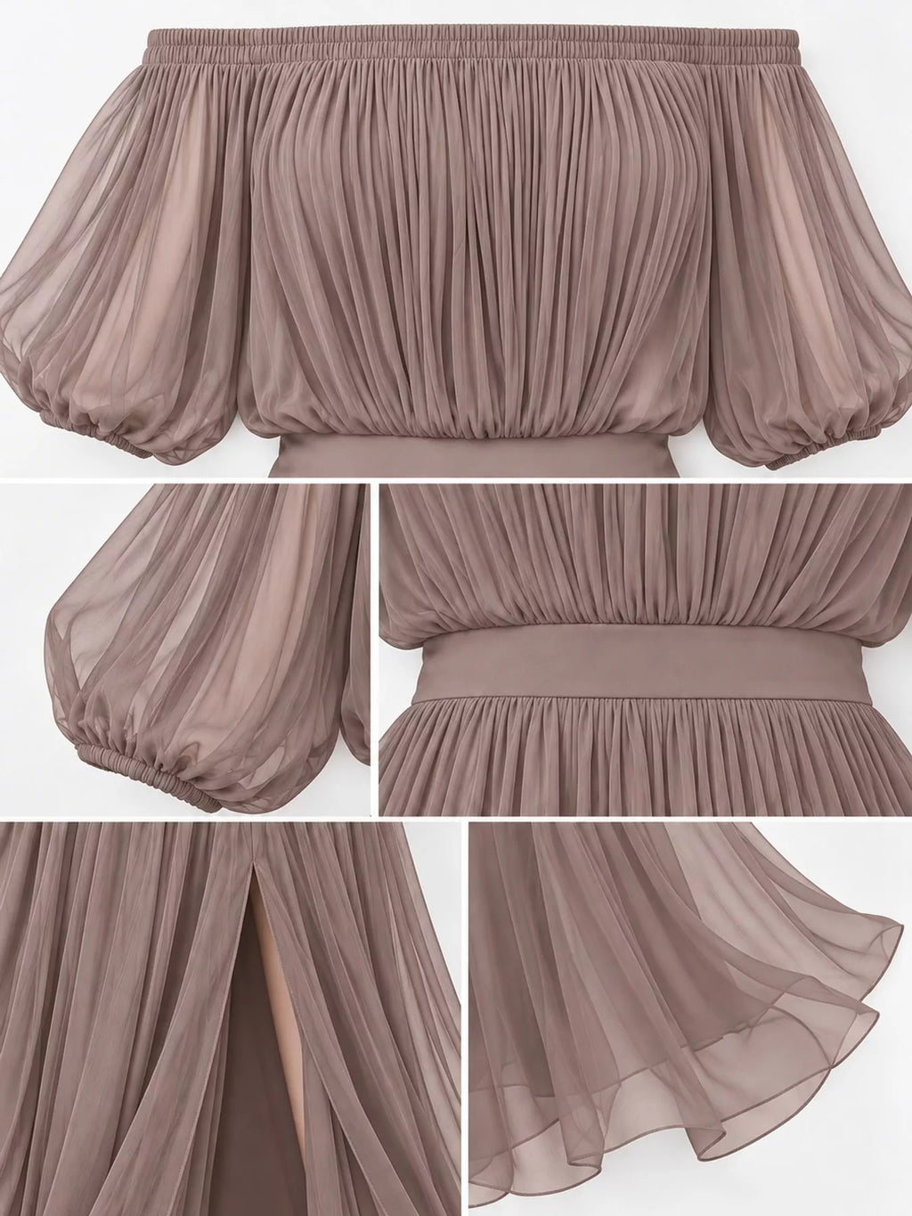 Off-Shoulder Ruched Chiffon Maxi Dress