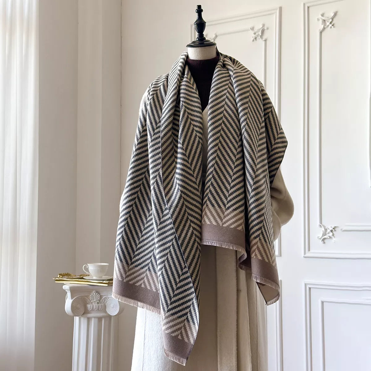 Cotton Patterned Raw-Hem Scarf
