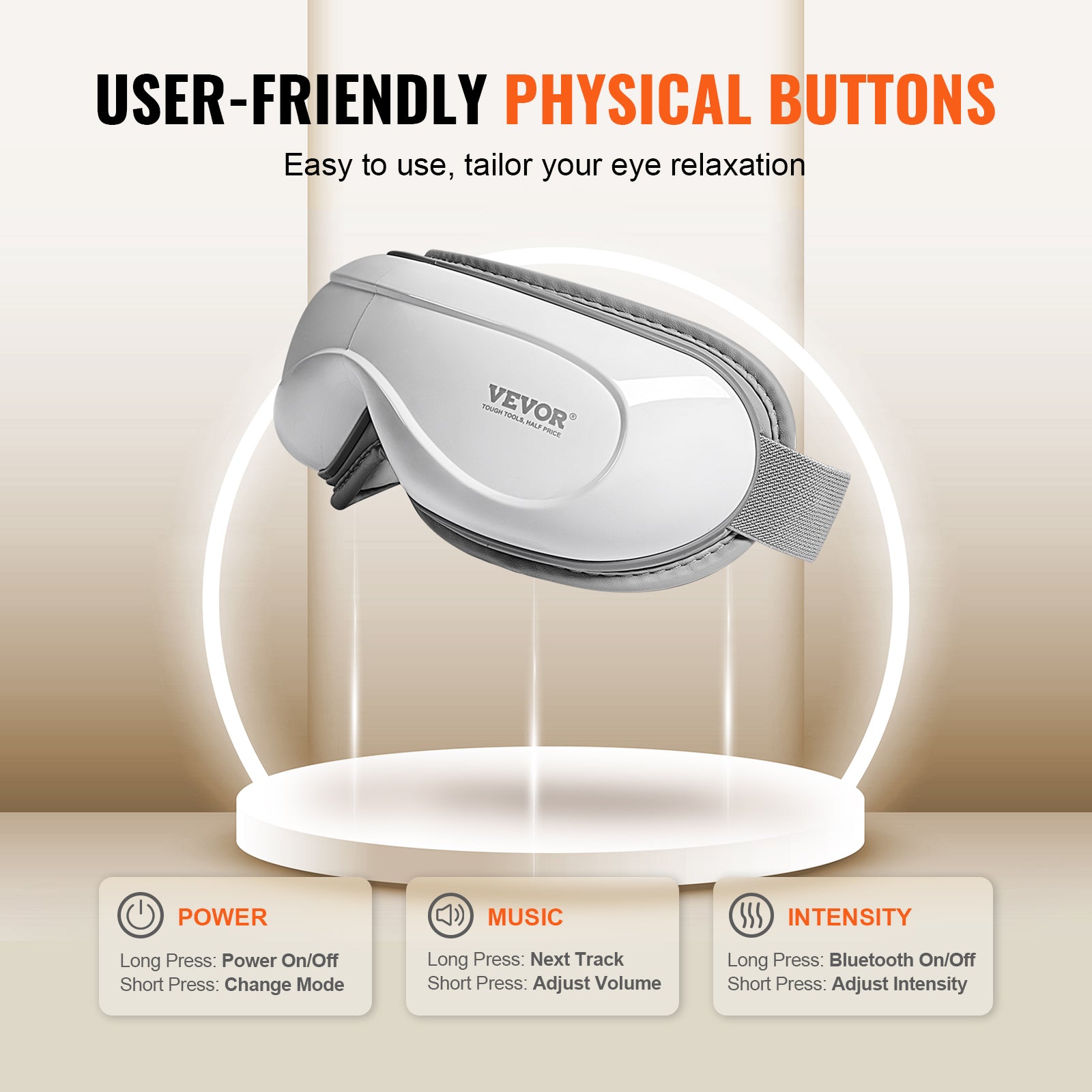 VEVOR Eye Massager with Heat | 5 Modes Bluetooth Music | 180° Foldable Eye Care Device | White — Prime Trend Market