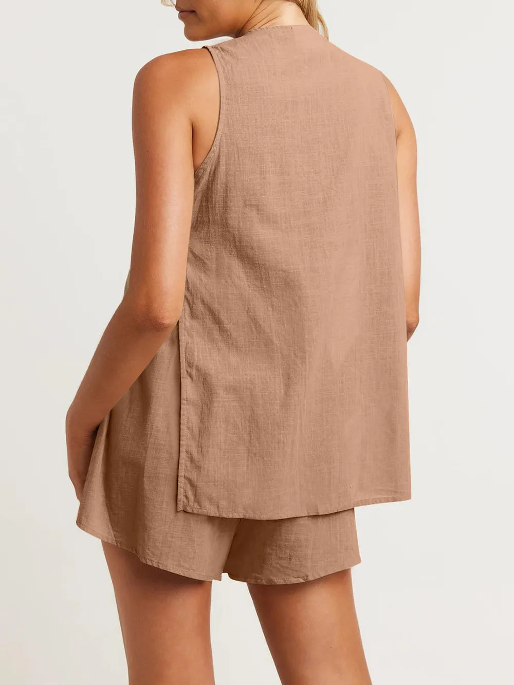 Cotton Button-Front Sleeveless Top & Shorts Set