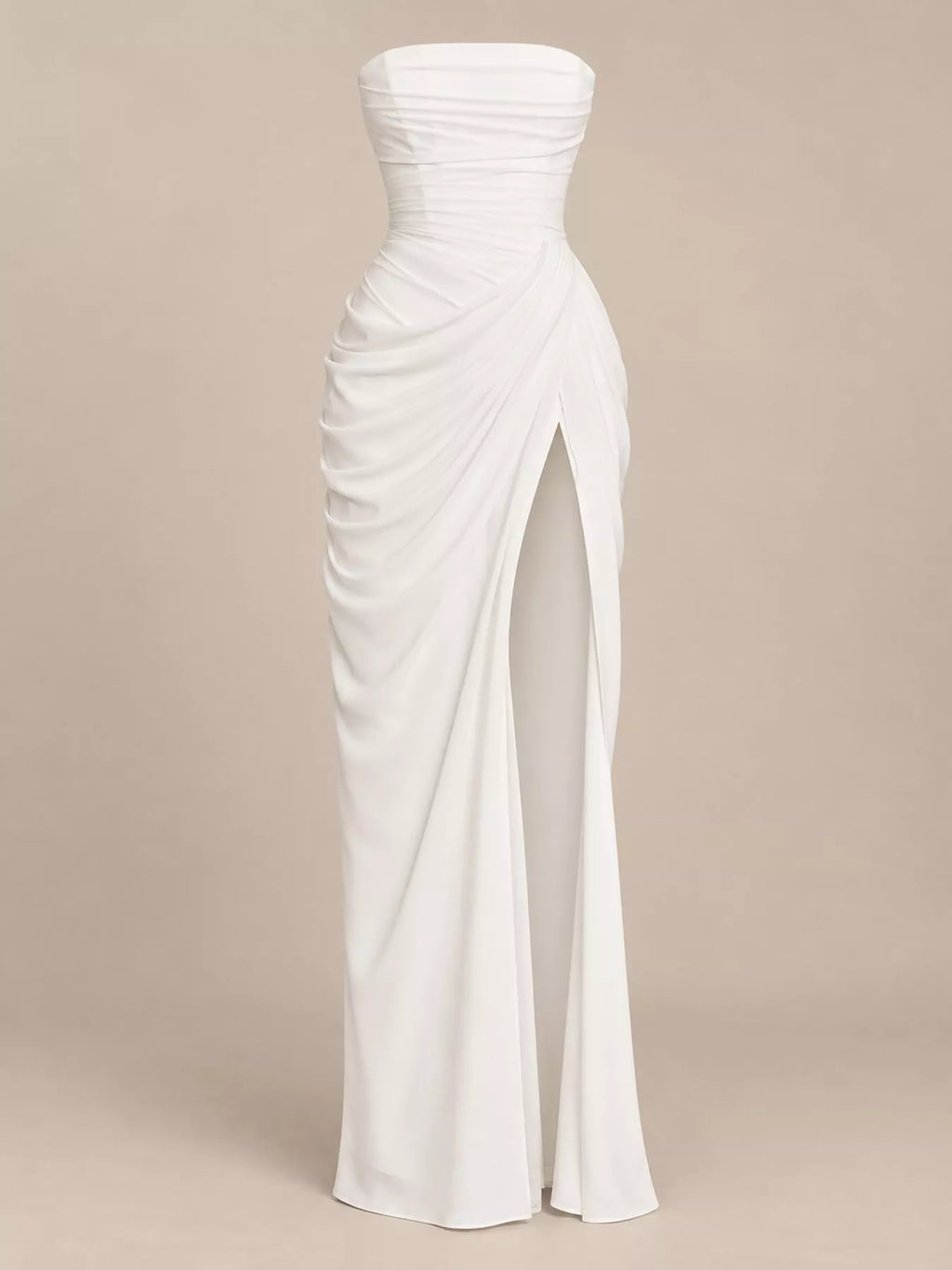 Strapless Ruched High-Slit Evening Dress