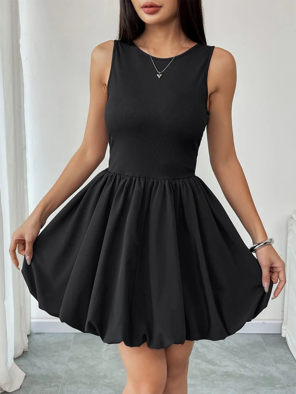 Perfee Black Sleeveless Scoop-Back Mini Dress