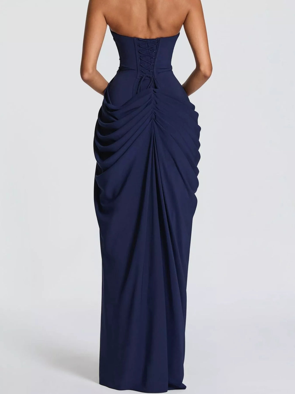 Strapless Ruched High-Slit Evening Dress