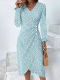 Printed Surplice Long-Sleeve Midi Dress | S–3XL