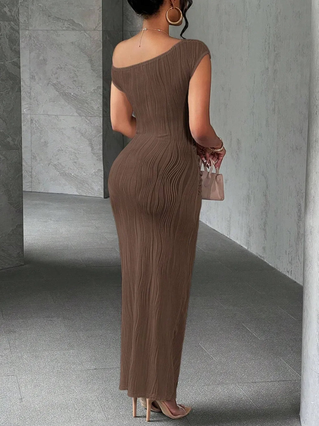 Textured One-Shoulder Maxi Dress