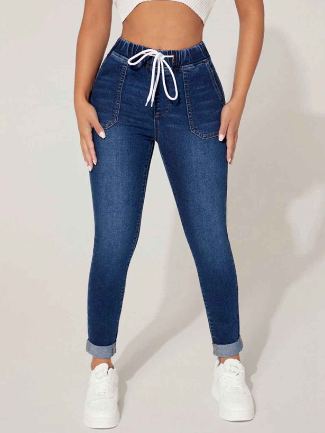 Drawstring-Waist Cropped Jeans