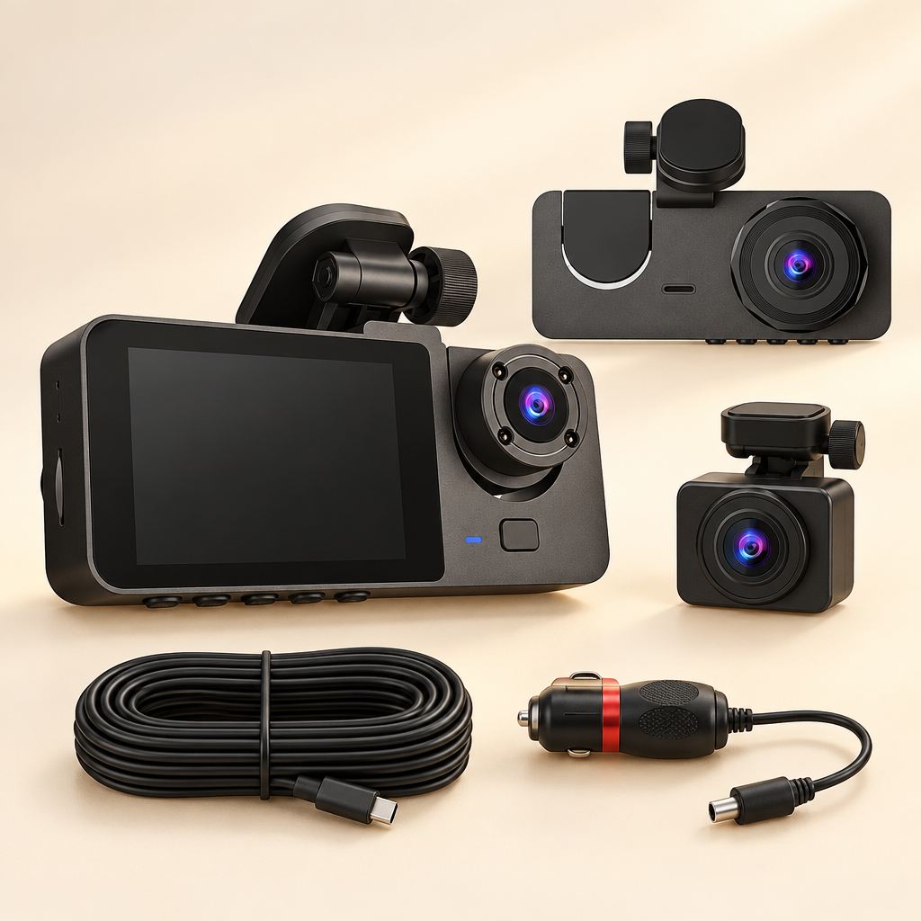 3-channel dash cam set