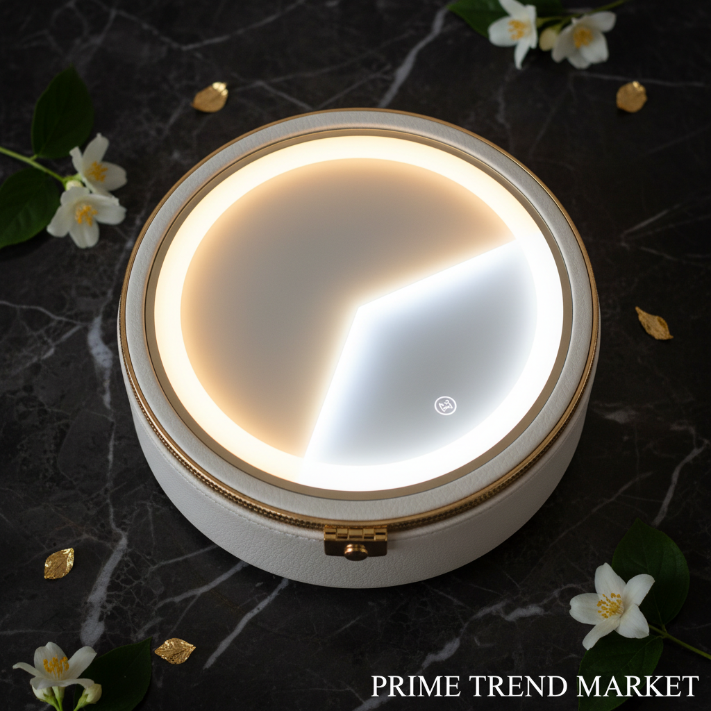 3-Layer Jewelry Box with LED Mirror & 2 Drawers – PU Leather Organizer, 3 Light Colors | Creamy White — Prime Trend Market