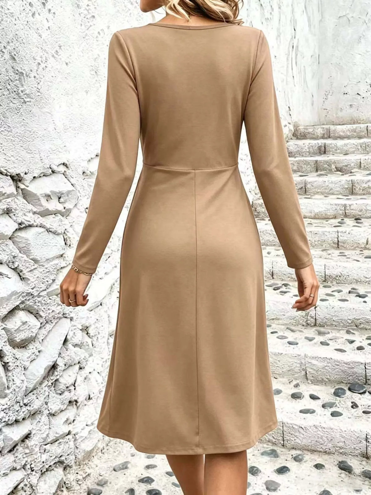 V-Neck Crisscross Ruched Dress, Long-Sleeve & Sleeveless, S–3XL
