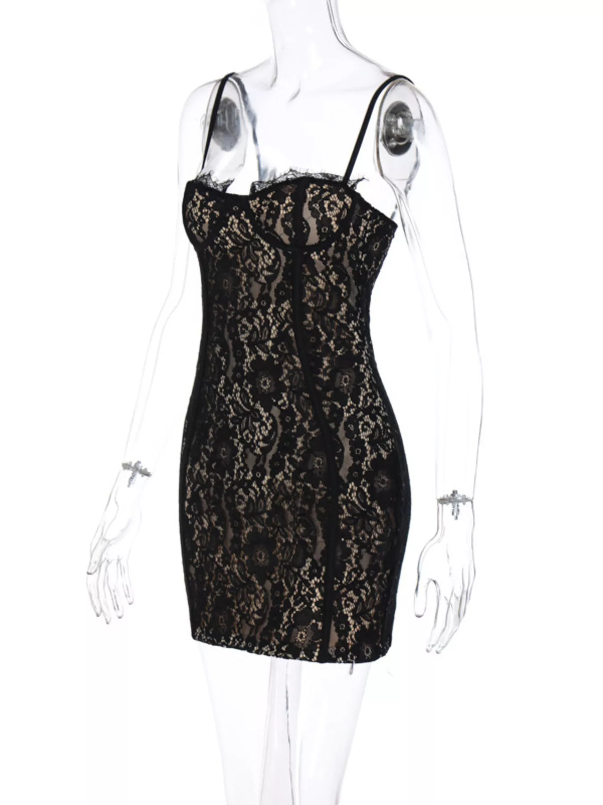 Floral Lace Spaghetti-Strap Mini Dress