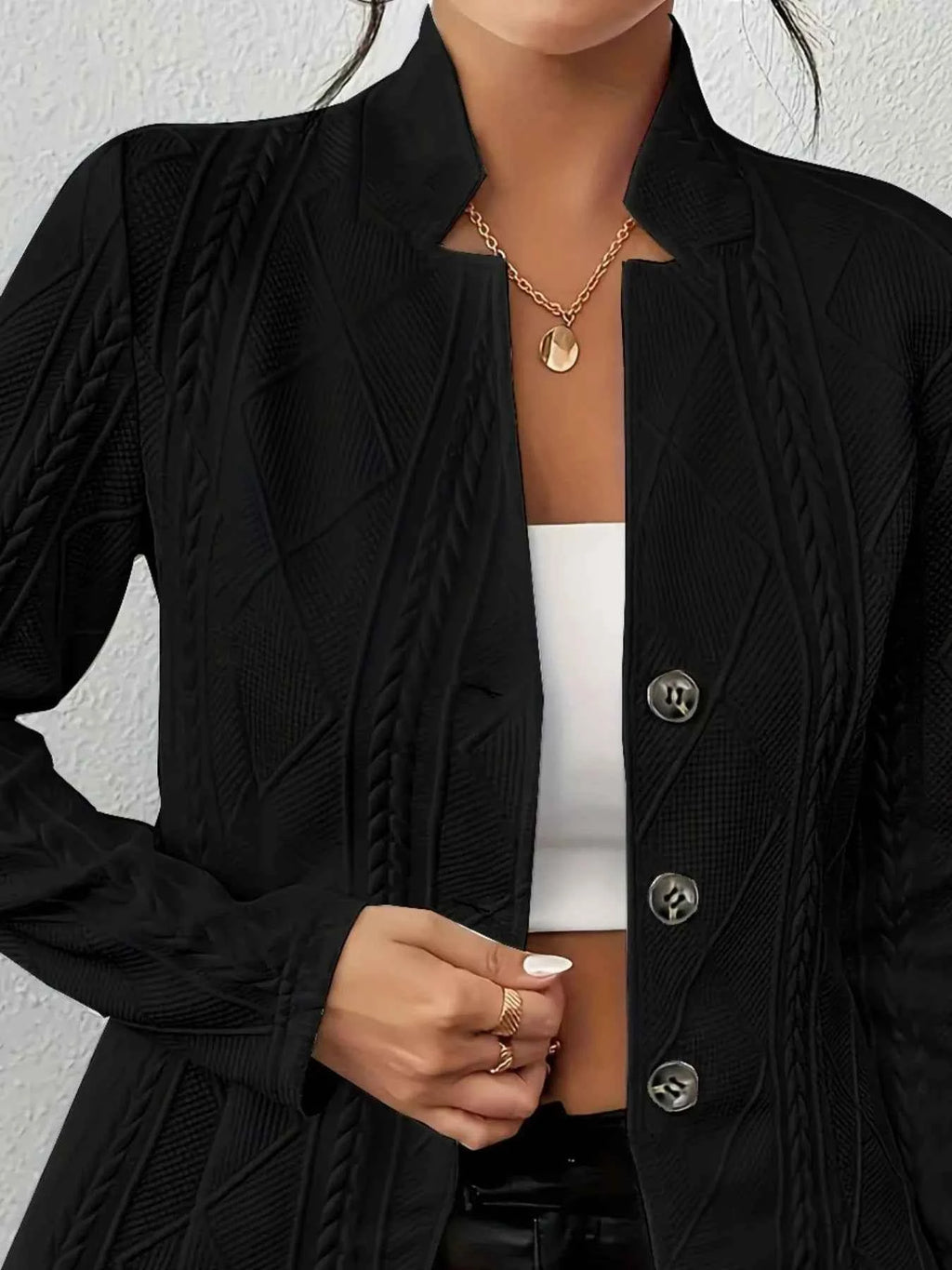 Textured Button-Front Blazer