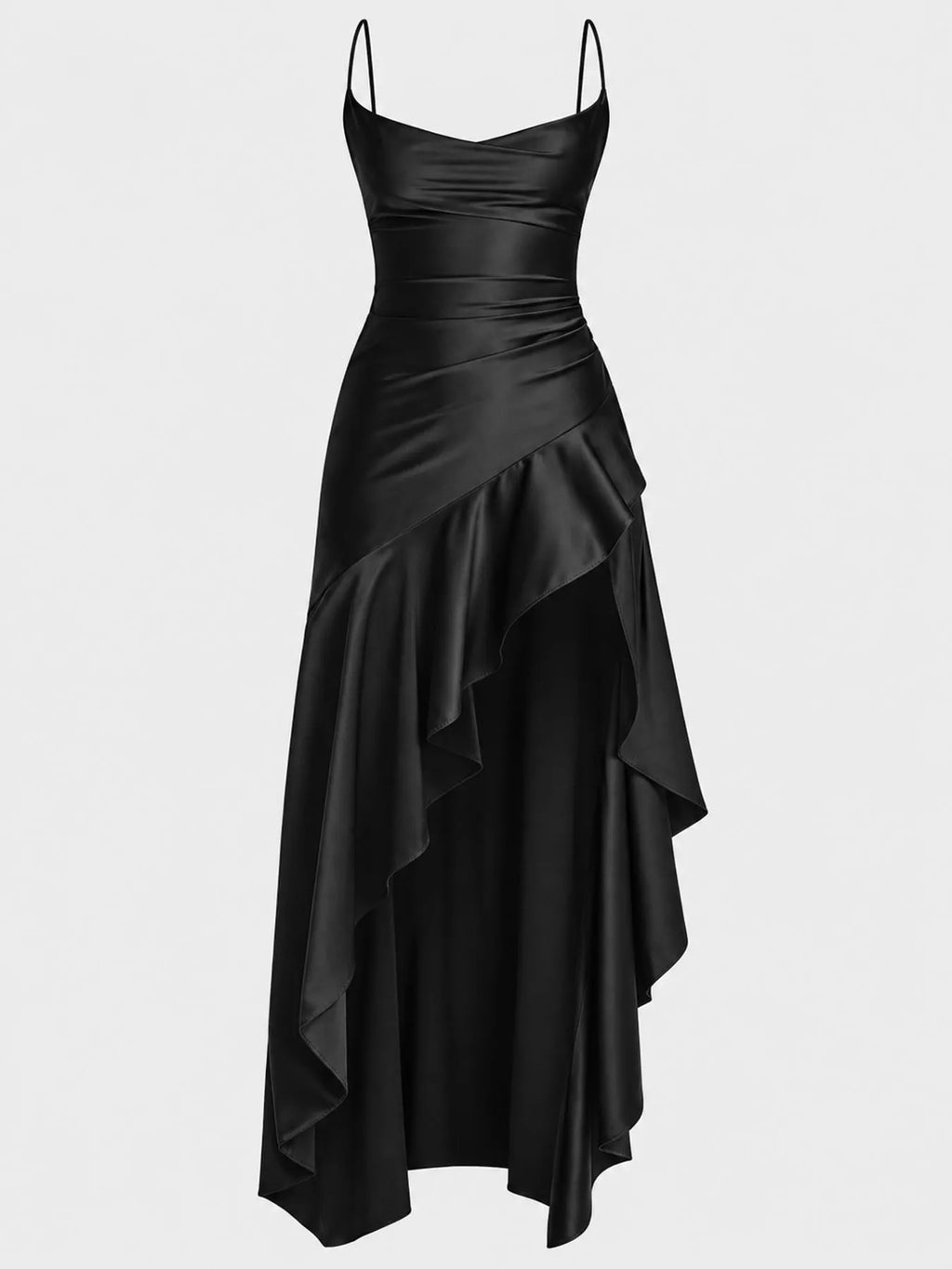 High-Low Ruffle-Hem Evening Dress
