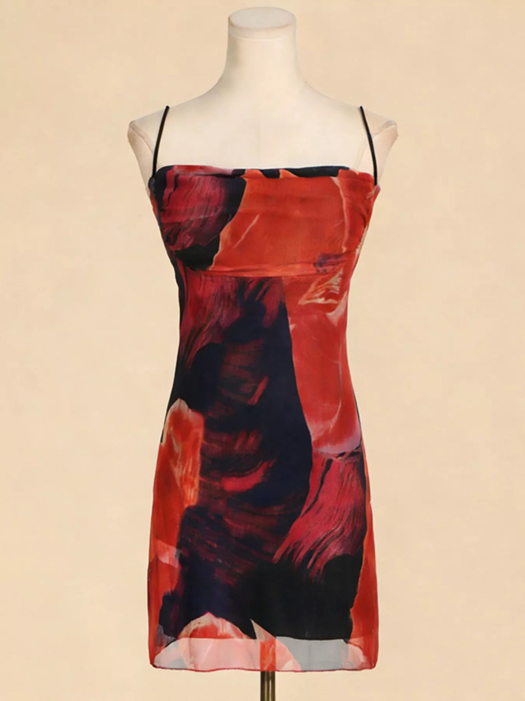 Printed Spaghetti-Strap Mini Dress