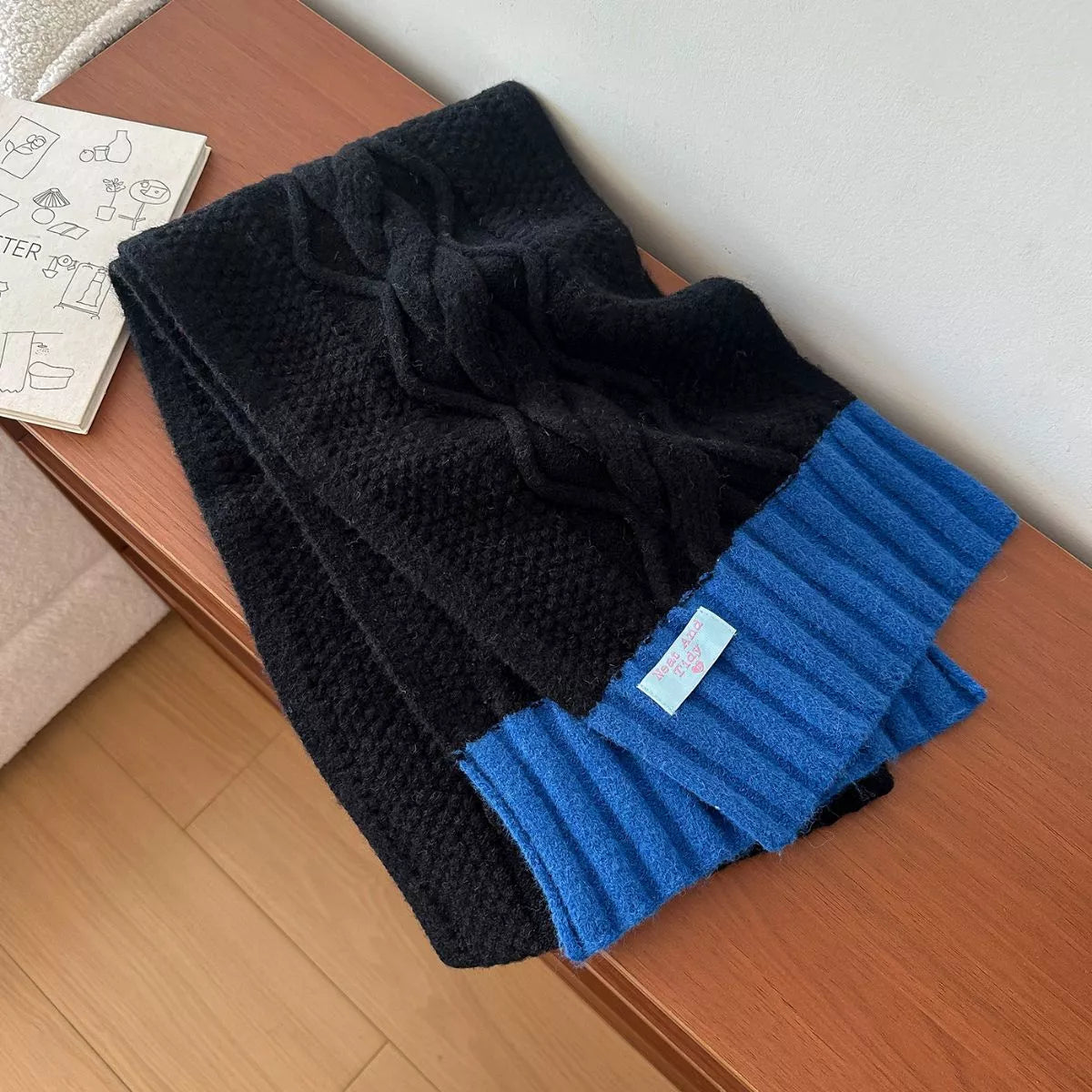 Two-Tone Cable-Knit Scarf