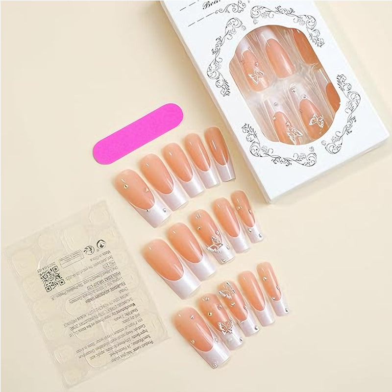 Diamond Butterfly Press-On Nails – 24 PCS Long Square Head Shape | Rhinestone Crystal Glam — Prime Trend Market