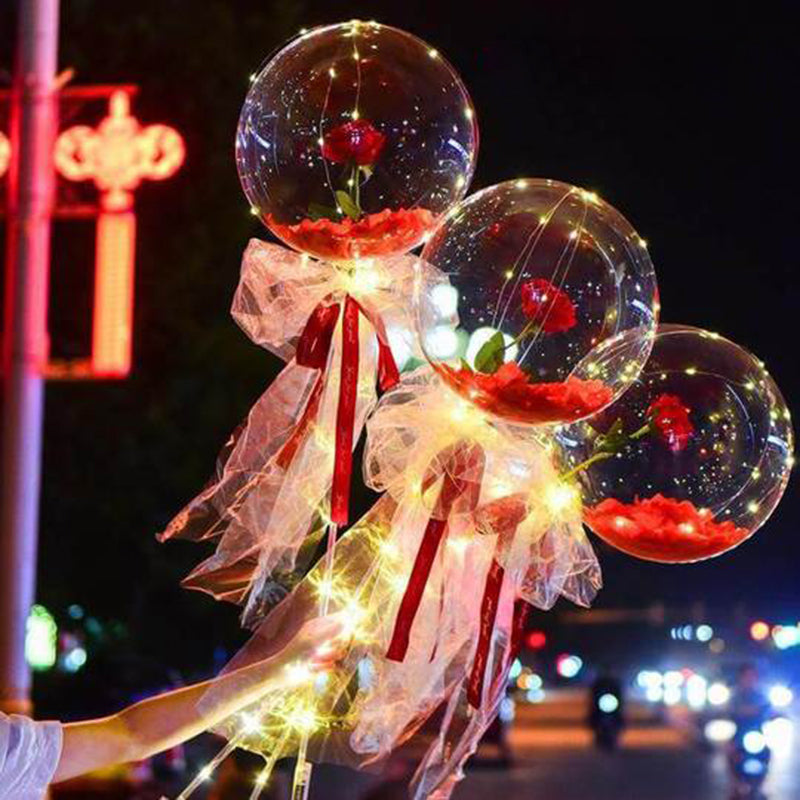 LED Luminous Balloon Rose Bouquet | Transparent Bobo Ball | Light-Up Flower Gift — Prime Trend Market