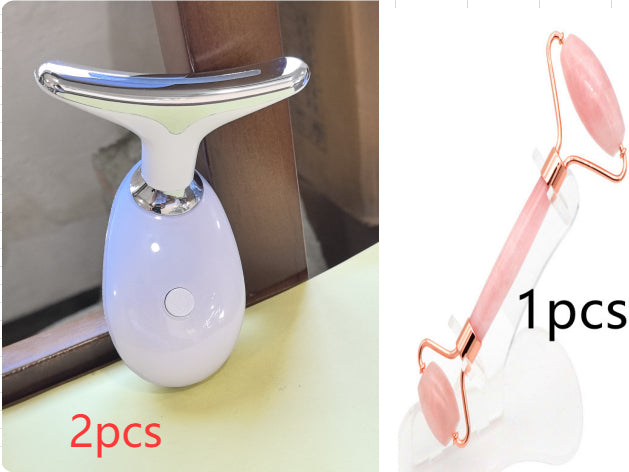 Luxury 7-Color LED EMS Face & Neck Beauty Massager — Negative Ion, Infrared, Ultrasonic Skin Rejuvenation — Eliza & Tuan