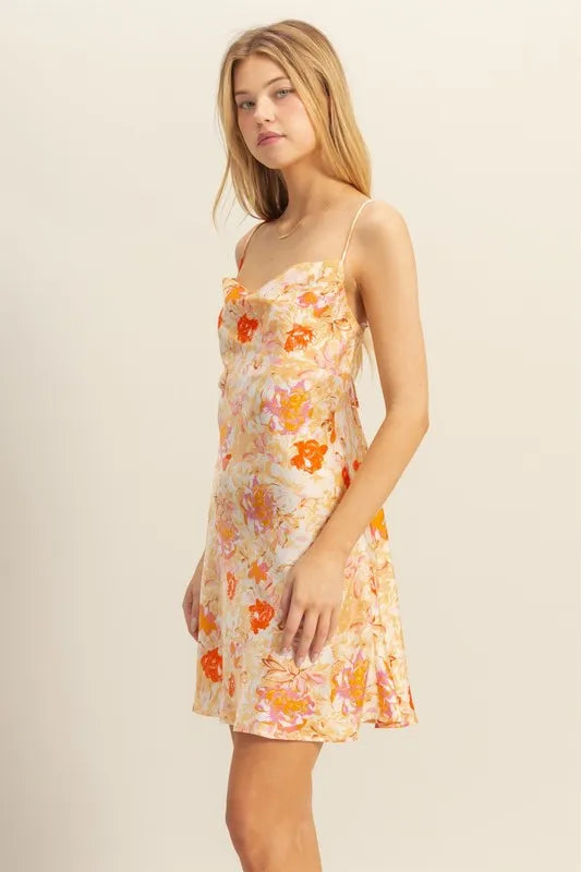 HYFVE Floral Cowl-Neck Satin Mini Dress